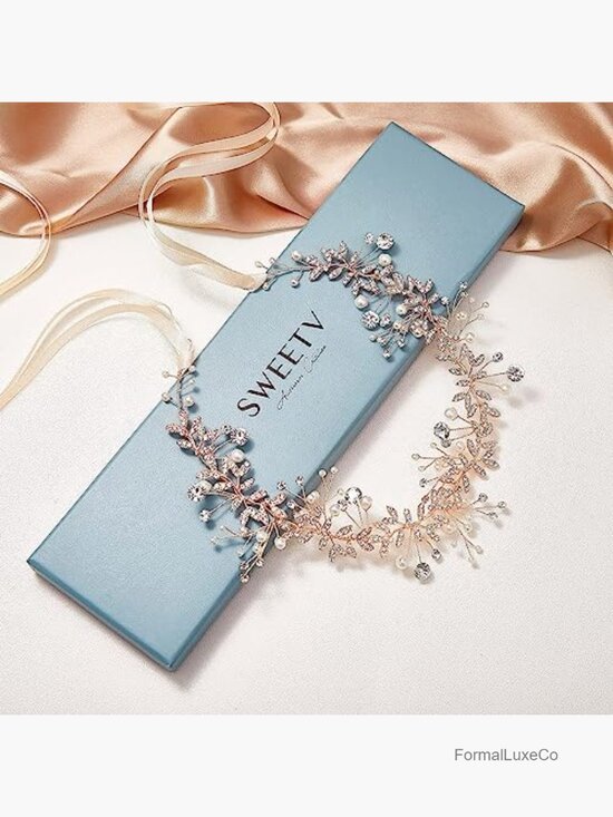 Crystal Bridal Headpiece Rose Gold Wedding Hair Vine Rhinestone Hair Band main image 4